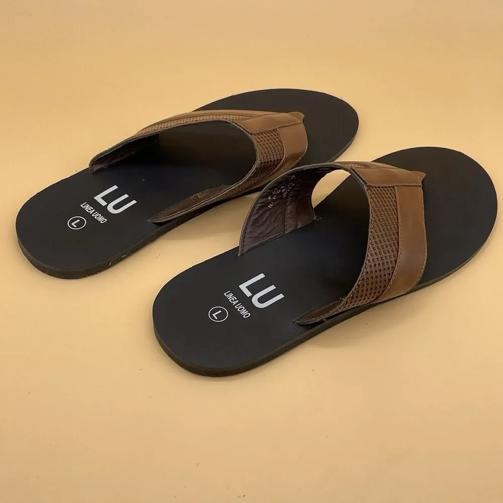 Linea Uomo Danton Leather Flip-Flops / Sandals Men's Size Large Brown Black